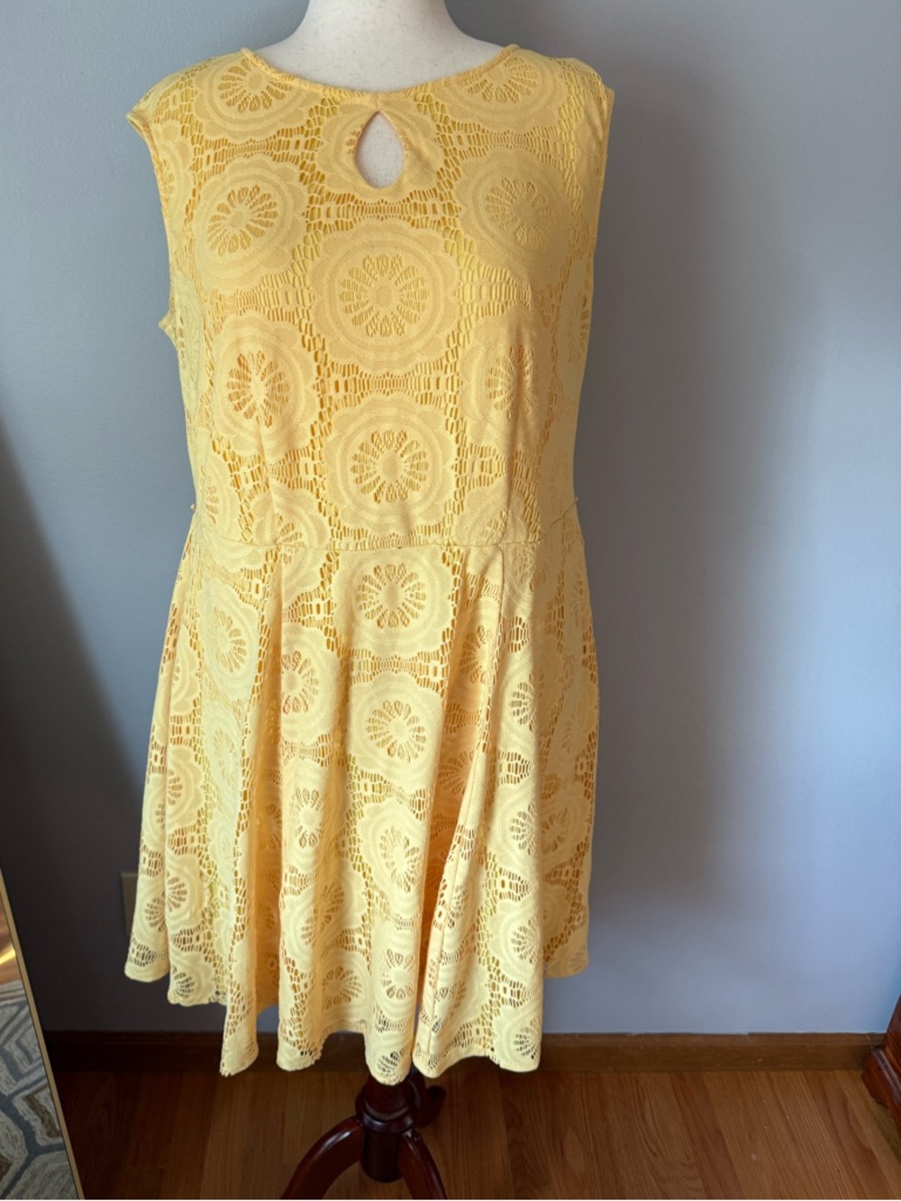 London Style Yellow Lace Fit-and-Flare Dress